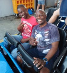 Alton & his dad ride a roller coaster during Alton's recent trip home to spend time with family in NY